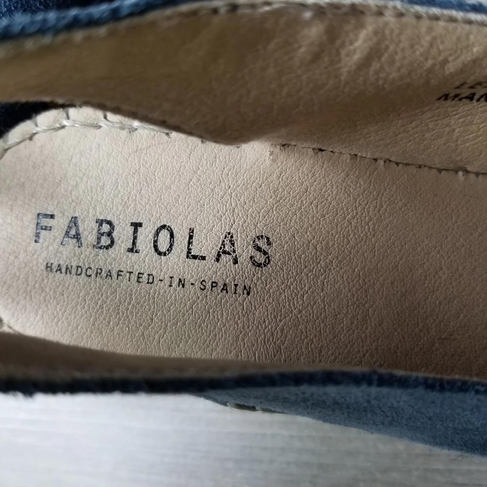 Fabiolas Blue Suede Leather Sling back Wedge Espadrille Sandal